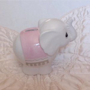 New PRECIOUS MOMENTS 6.5"h ELEPHANT BANK White Glossy Ceramic Hand-painted Pink